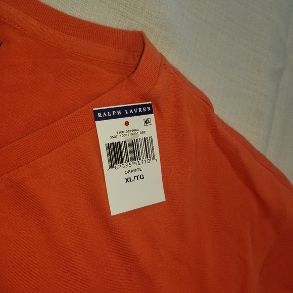 New Polo Ralph Lauren Mens Vneck T-shirt orange XL - Picture 4 of 5